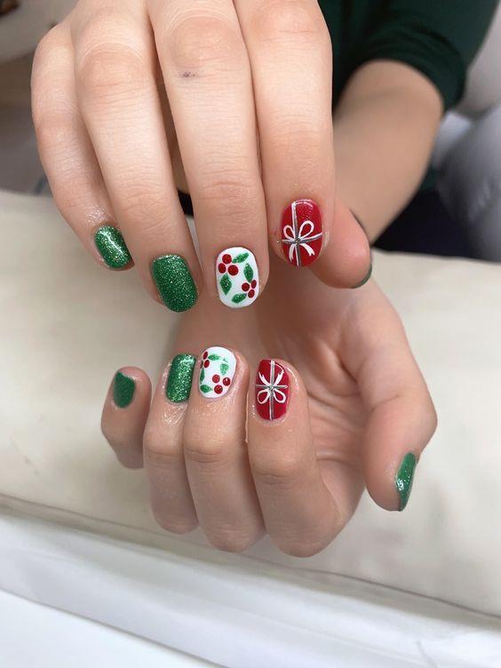 presents and ribbons nail art